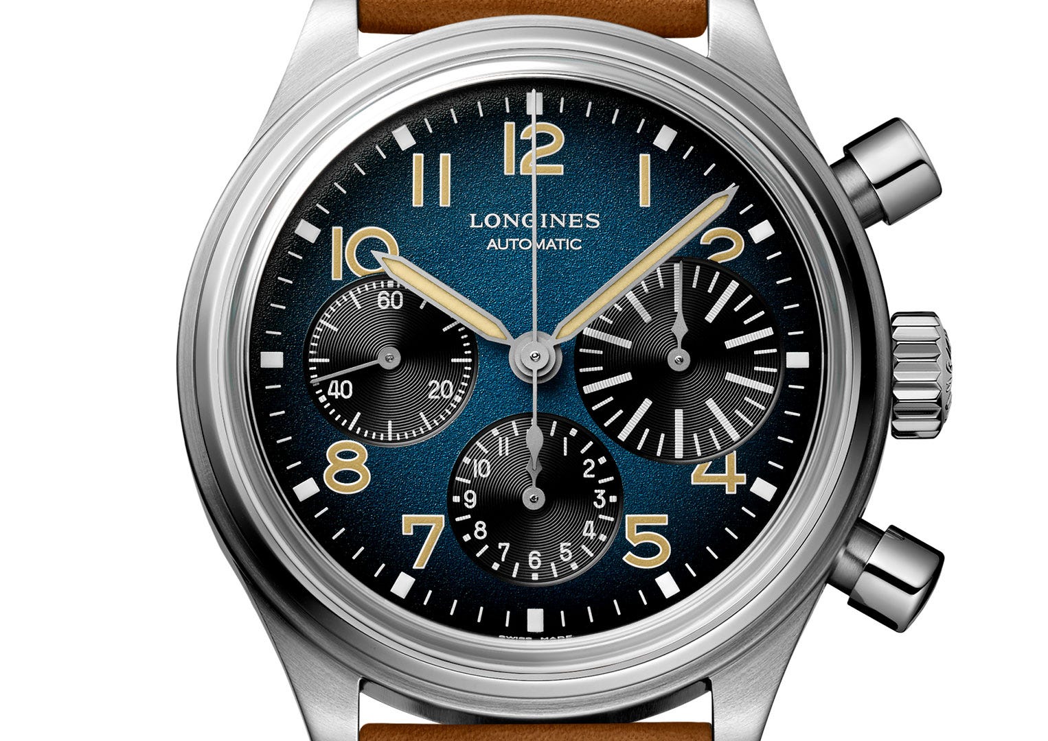 The Avigation BigEye's gradient petroleum-blue dial is a thing of beauty